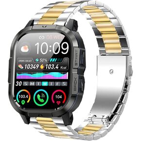 Compatible for Onaneag Smart Watch Band, 22mm Quick Release Stainless Steel Metal Replacement Straps Compatible for Onaneag P110, Ddidbi, Paukila P114, Nihemin 1.96 Watch, Haulvean JX629 Watch