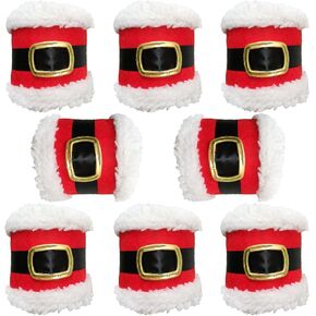 8 Pieces Christmas Santa Claus Belts Napkin Rings Serviette Holders Creative Decor for Restaurant Hotel Wedding Party Holiday Festival Celebration Table Decoration