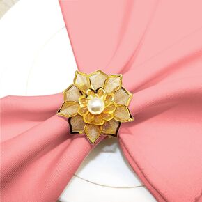12 Pcs Gold Napkin Rings Pearls Flower Napkin,Alloy Napkin Rings with Hollow Out Flower Napkin Ring Holders for Wedding,Party Holiday,Christmas,Thanksgiving Dinner Table Decor and Daily Use