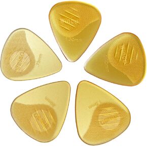 WINGO Guitar Picks with Grip Stamped, Non Slip Picks 5 Pack (073, 088, 1.0, 1.25, 1.5mm) for Acoustic Electric Guitar Bass- Yellowish Color.
