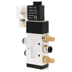 Baomain Pneumatic Solenoid Valve 4V310-10 DC 24V PT 3/8" 2 Position 5 Way Single Coil Pilot-Operated Electric Control with 3 Fitting and 2 Muffler (DC 24V)