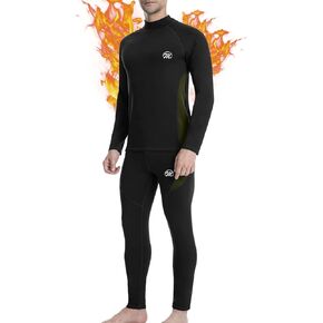 MEETWEE Men's Thermal Underwear Set, Winter Ski Gear Fleece Lined Long Johns Base Layer Warm Top & Bottom for Skiing Black