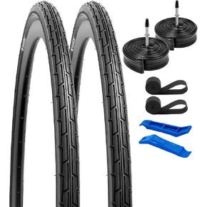 YUNSCM 2-PCS 700C Bike Tires 700x35C/37-622 and 700C Heavy Duty Bike Tubes Presta Valve with 2 Rim Strips Compatible with 700 x 33C 700x34C 700x35C 700x36C 700x37C Bike Bicycle Tires and Tubes (Y1076)
