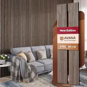 Avana Acoustic Wood Wall Panels – 94.4 x 12.6 Inch Natural Walnut Acoustic Panels 2 PCs – Wall Panels For Interior Wall Decor For Homes, Offices, Studios – Pleasing Decorative Wood Panels For Wall