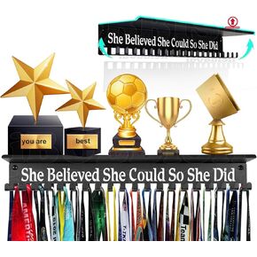 Non-Slip She Believed She Could SO SHE DID Medal Hanger Display Trophy Shelf,Medal Hanger Display for Wall,Race Medal Display She Believed She Could SO SHE DID Upgraded Medal Holder Display