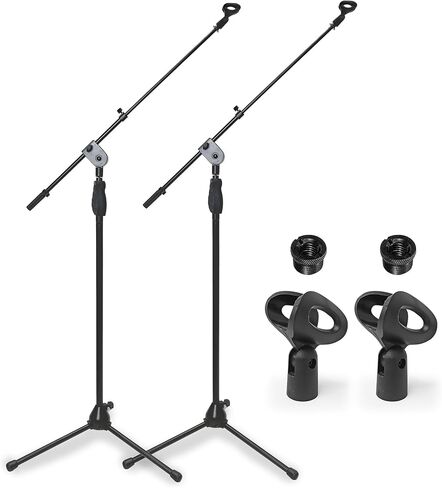 حامل ميكروفون بيد واحدة من AxcessAbles AXCMS-201TB مع قاعدة حامل ثلاثي القوائم وضبط الارتفاع السريع - يتضمن ذراع ميكروفون تلسكوبي. حامل ميكروفون طويل للغناء، عبوتان in Kuwait