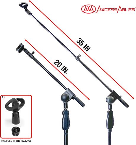 حامل ميكروفون بيد واحدة من AxcessAbles AXCMS-201TB مع قاعدة حامل ثلاثي القوائم وضبط الارتفاع السريع - يتضمن ذراع ميكروفون تلسكوبي. حامل ميكروفون طويل للغناء، عبوتان in Kuwait