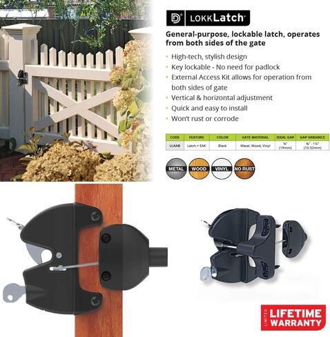 D&D Technologies LLAAB LokkLatch with External Access Kit, Locking Gate Gravity Latch, Key Operates on Both Sides of Gate, for Metal, Wood, and Vinyl Fences, Black in Saudi Arabia