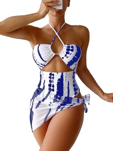 SKAYS One Piece Swimsuit Women Tummy Control,Womens 2 Pieces Wimsuits,Cutout Swimsuits for Women,Beach Skirt,Tiedye in Saudi Arabia