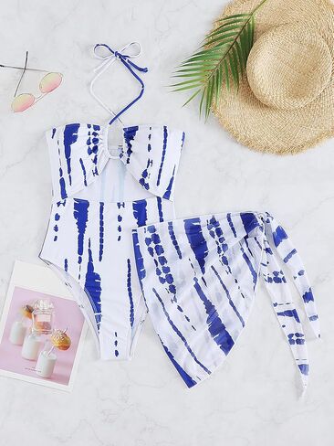 SKAYS One Piece Swimsuit Women Tummy Control,Womens 2 Pieces Wimsuits,Cutout Swimsuits for Women,Beach Skirt,Tiedye in Saudi Arabia