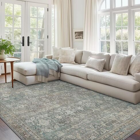 8X10 Area Rugs, Non Shedding Non Slip Washable Rug, Ultra Thin Rugs for Living Room Dining Room Office, Aesthetic Vintage Rugs for Bedroom (Turmeric) in Saudi Arabia