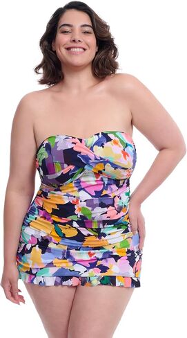 Profile by Gottex Holi Plus Size Abstract Floral Print Women’s Bathing Swim One Piece Bandeau Swimdress - Swim Essential in Saudi Arabia