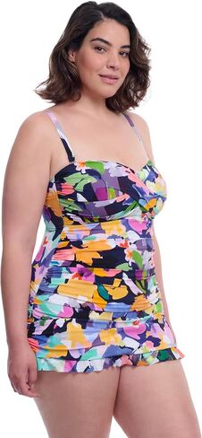 Profile by Gottex Holi Plus Size Abstract Floral Print Women’s Bathing Swim One Piece Bandeau Swimdress - Swim Essential in Saudi Arabia