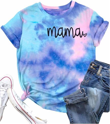 ماما قميص المرأة التعادل صبغ أمي الحياة بلايز ماما رسالة مطبوعة قمصان ماما هدية عادية كم قصير بلايز in Kuwait