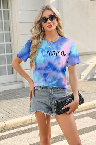 ماما قميص المرأة التعادل صبغ أمي الحياة بلايز ماما رسالة مطبوعة قمصان ماما هدية عادية كم قصير بلايز in Kuwait
