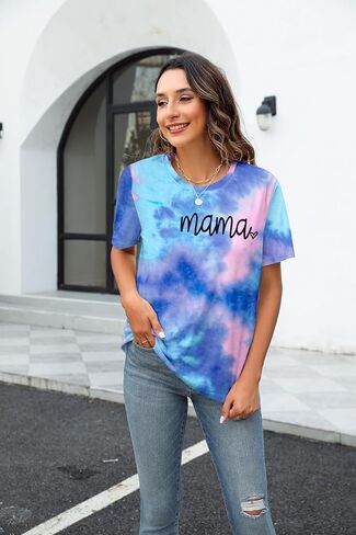 ماما قميص المرأة التعادل صبغ أمي الحياة بلايز ماما رسالة مطبوعة قمصان ماما هدية عادية كم قصير بلايز in Kuwait