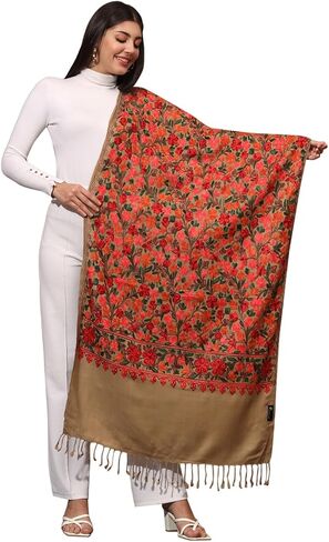 Zamour Kashmiri Embroidery Indian Shawl Stole Scarf Wrap for Wedding Parties Bridesmaid Prom (28 inch x 80 inch) in Kuwait