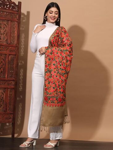Zamour Kashmiri Embroidery Indian Shawl Stole Scarf Wrap for Wedding Parties Bridesmaid Prom (28 inch x 80 inch) in Kuwait