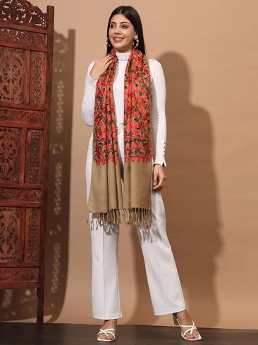 Zamour Kashmiri Embroidery Indian Shawl Stole Scarf Wrap for Wedding Parties Bridesmaid Prom (28 inch x 80 inch) in Kuwait