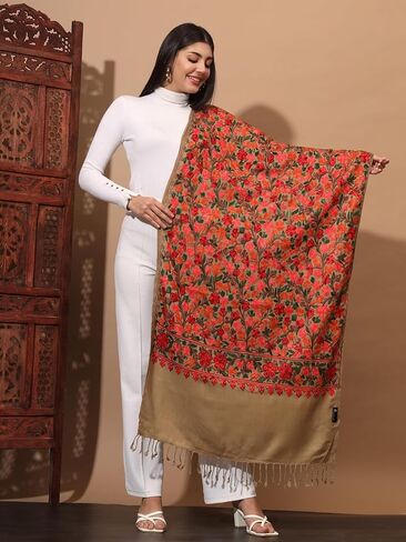 Zamour Kashmiri Embroidery Indian Shawl Stole Scarf Wrap for Wedding Parties Bridesmaid Prom (28 inch x 80 inch) in Kuwait
