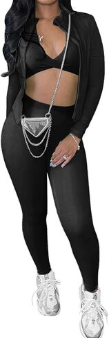 Track Suits for Women Set Sexy Zip Up Jackets Twist Tank High Waist Pants 3 Piece Outfits Sweatsuit Workout Lounge Sets in Kuwait