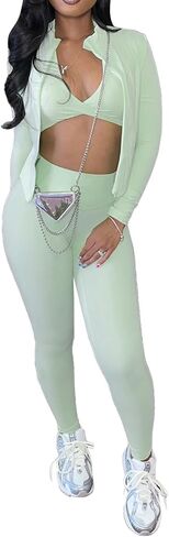 Track Suits for Women Set Sexy Zip Up Jackets Twist Tank High Waist Pants 3 Piece Outfits Sweatsuit Workout Lounge Sets in Kuwait