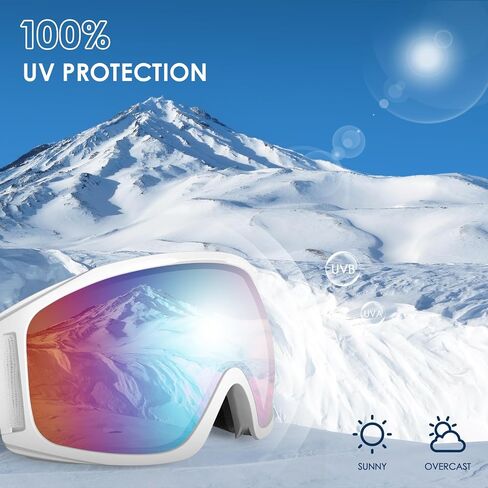 Ski Goggles, OTG-Over Glasses Ski/Snowboard Goggles for Men, Women & Youth,Anti Fog UV Protection Snow Goggles in Saudi Arabia