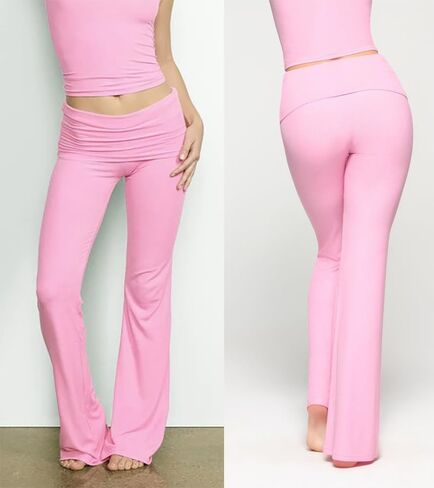 Women's 2 Piece Lounge Sets Short Sleeve Cropped Top Sets Fold-over Flare Pants Casual Outfits Pajamas in Saudi Arabia