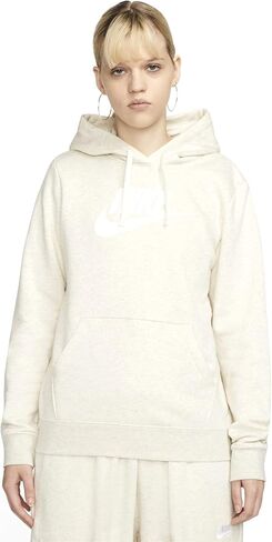 بلوفر بغطاء للرأس بشعار Nike Sportswear Club Fleece للسيدات (AS1، ألفا، L، عادي، عادي، دقيق الشوفان هيذر/أبيض) in Saudi Arabia