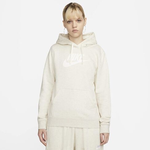 بلوفر بغطاء للرأس بشعار Nike Sportswear Club Fleece للسيدات (AS1، ألفا، L، عادي، عادي، دقيق الشوفان هيذر/أبيض) in Saudi Arabia