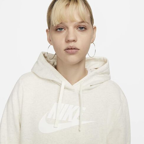 بلوفر بغطاء للرأس بشعار Nike Sportswear Club Fleece للسيدات (AS1، ألفا، L، عادي، عادي، دقيق الشوفان هيذر/أبيض) in Saudi Arabia