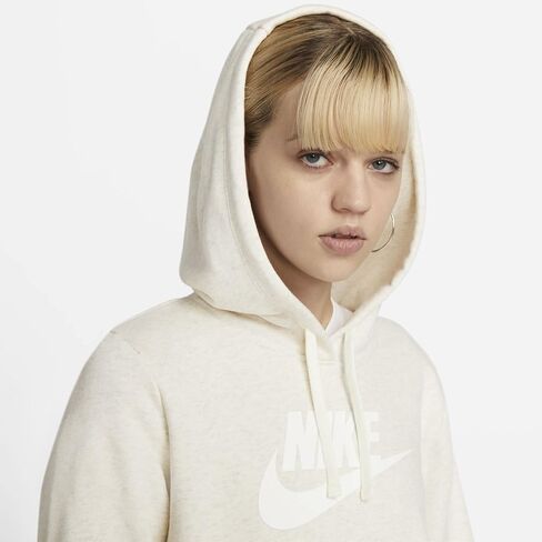 بلوفر بغطاء للرأس بشعار Nike Sportswear Club Fleece للسيدات (AS1، ألفا، L، عادي، عادي، دقيق الشوفان هيذر/أبيض) in Saudi Arabia