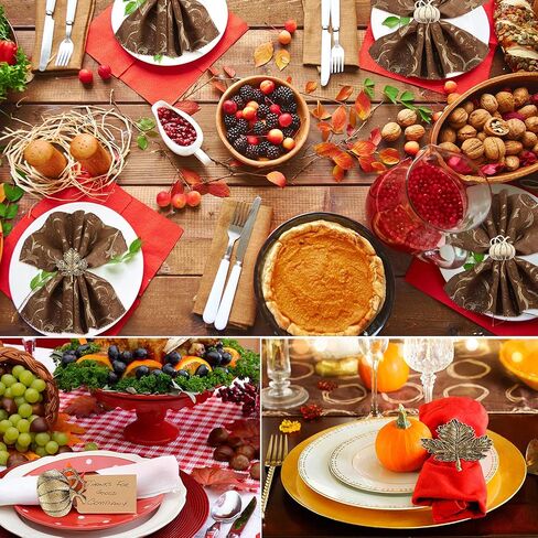 Patelai 12 PCS برونزية عيد الشكر مجموعة حلقة منديل الخريف بما في ذلك أوراق القيقب واليقطين من منديل خمر حاملي منديل الخريف لعطلة الخريف هالوين لوازم الزفاف إعدادات الجدول in Kuwait