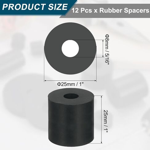 uxcell 12Pcs Thick Rubber Spacer, 1 Inch OD x 5/16 Inch ID x 1 Inch Thickness Round Rubber Bushings Anti Vibration Flat Spacer Washers for Home Industrial Machinery in Saudi Arabia