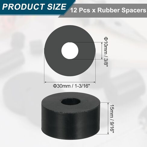 uxcell 12Pcs Thick Rubber Spacer, 1 Inch OD x 5/16 Inch ID x 1 Inch Thickness Round Rubber Bushings Anti Vibration Flat Spacer Washers for Home Industrial Machinery in Saudi Arabia