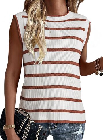 Dokotoo Tank Top for Women 2025 Striped Casual Crewneck Sleeveless Lightweight Sweater Vest Knit Summer Clothes in Saudi Arabia