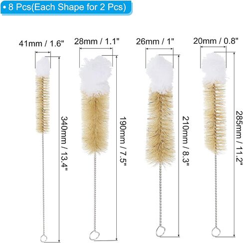 PATIKIL 7.5", 8.3", 11.2", 13.4" Straw Cleaner Brush Set, 2Set Stainless Steel Natural Pig Bristle Wool Tip Pipe Wire Cleaning Brush with Hook for Lab Glass Supplies Flask Tube Bottles in Saudi Arabia