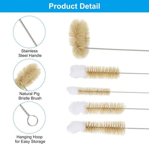 PATIKIL 7.5", 8.3", 11.2", 13.4" Straw Cleaner Brush Set, 2Set Stainless Steel Natural Pig Bristle Wool Tip Pipe Wire Cleaning Brush with Hook for Lab Glass Supplies Flask Tube Bottles in Saudi Arabia