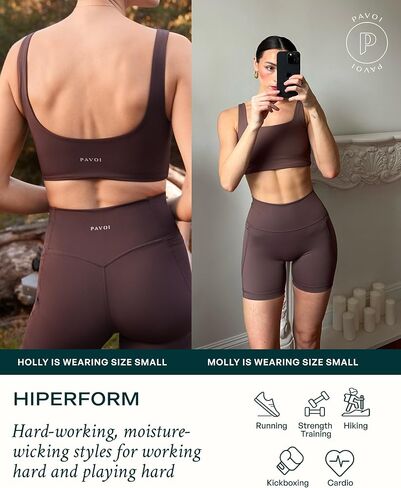 PAVOI ACTIVE Compression Sports Bras for Women | Medium Support Square Neck Longline Workout Bra Removable Pads | HiPerform | Large, Moss in Kuwait