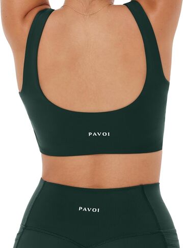 PAVOI ACTIVE Compression Sports Bras for Women | Medium Support Square Neck Longline Workout Bra Removable Pads | HiPerform | Large, Moss in Kuwait