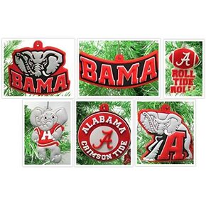 Alabama Crimson Tide Holiday Christmas Tree Ornament Set Featuring Various Roll Tide Roll Ornaments