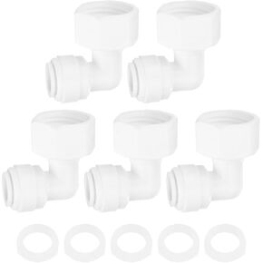 uxcell 5Pcs Elbow 1/2 Inch Female Thread ID to 3/8 Inch Tube OD Quick Tube Connector with Rubber Rings Push to Connect Tube Fittings for RO Reverse Osmosis System