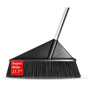 17.7'' Extra Wide Heavy Duty Outdoor Broom, Stiff Bristles, Doubles Sweeping Area, Long Handle Sweeper for Garage, Patio, Deck, Easily Cleans Leaves, Gravel, Pet Litter – Indoor & Outdoor Use