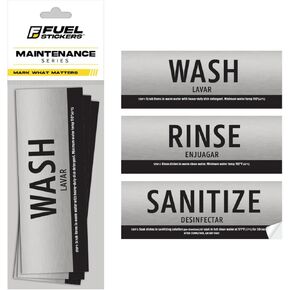 [Enhanced] Wash Rinse Sanitize Sink Labels (Brushed) | 3 Compartment Sink Stickers | Training Labels for Dishwashing | Food Service, Restaurant, Commercial Kitchen (1 Set: 6 x 2 in)