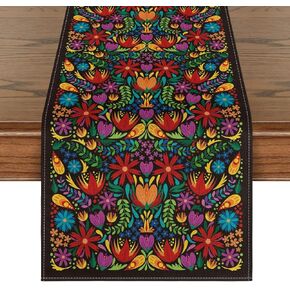 Artoid Mode Dia De Los Muertos Floral Fiesta Mexican Table Runner, Mexico Day of The Dead Kitchen Dining Table Decoration for Home Party Decor 13x72 Inch