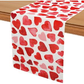 13x72Inches Valentines Day Table Runner, Red and Pink Love Heart Polyester Table Runner for Wedding Engagements Valentine's Day Galentines Party Home Kitchen Dining Room Table Decorations