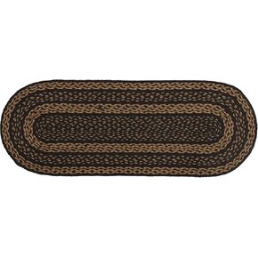 VHC Brands Farmhouse Primitive Jute Black Textured Striped Oval Table Runner 13"x36"