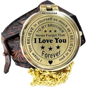 Brass Compass Unique Print 'to My Brother' Engraved Compass with Leather Case and Chain A Great Gift Item for Your Loved One