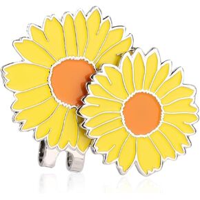 Magnetic Golf Ball Marker with Golf Hat Clip, Chrysanthemum Golf Ball Marker Novelty Golf Bag Cap Decoration Accessories for Golf Bag Hat Women Men (Yellow)