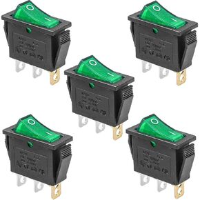 5Pcs KCD3-3P Green Illuminated Light 3Pin SPST On/Off Rocker Switch - AC 16A/250V, 20A/125V